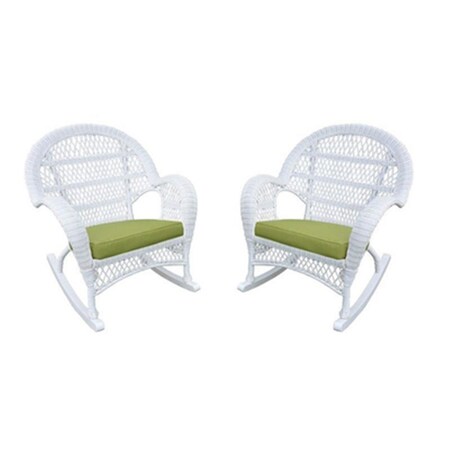 Jeco W00209-R-4-FS029-CS White Wicker Rocker Chair with Green Cushion, 4PK W00209-R_4-FS029-CS